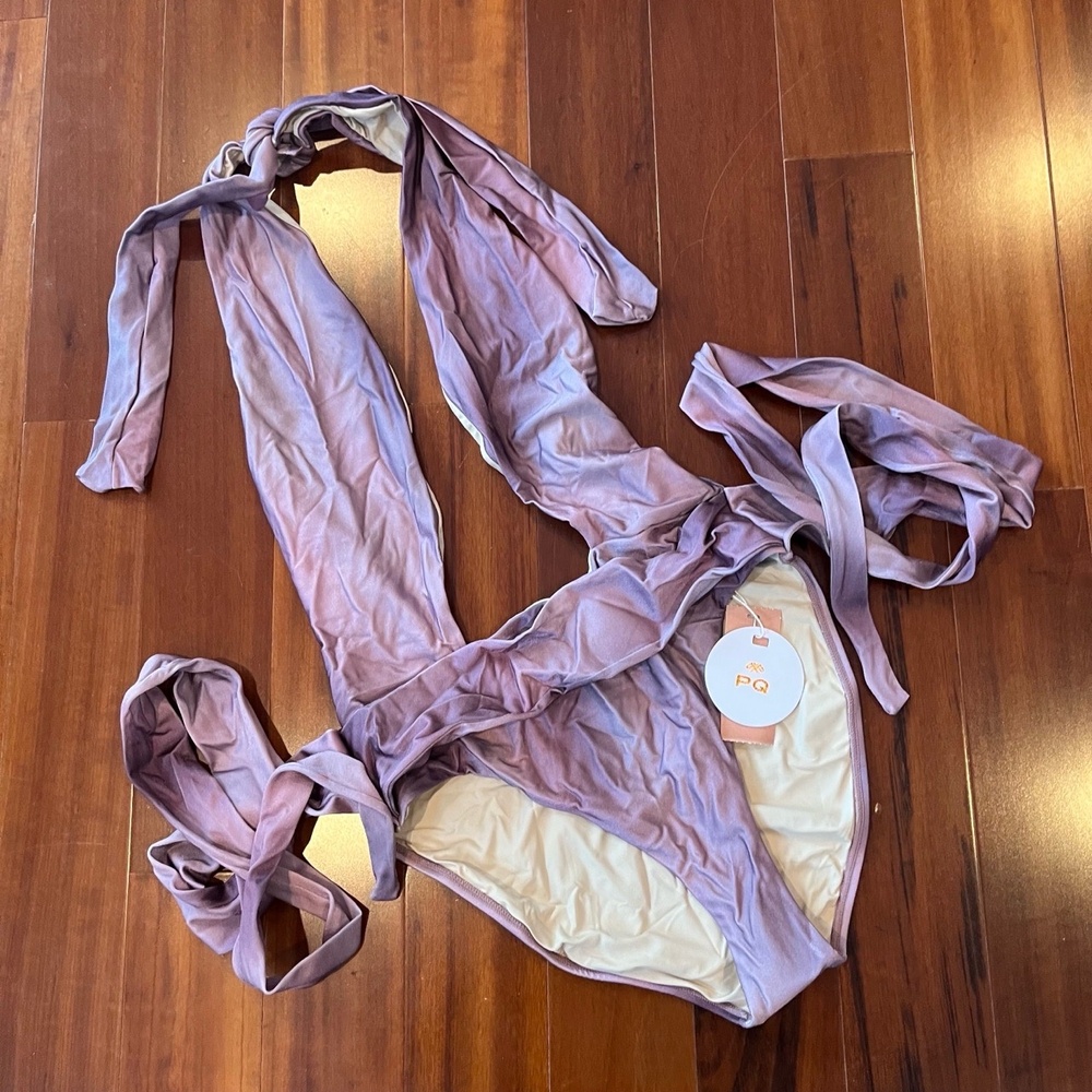 New NWT PQ Purple‎ Alex One-Piece Swimsuit Tie Straps Ombre Swim Size Large